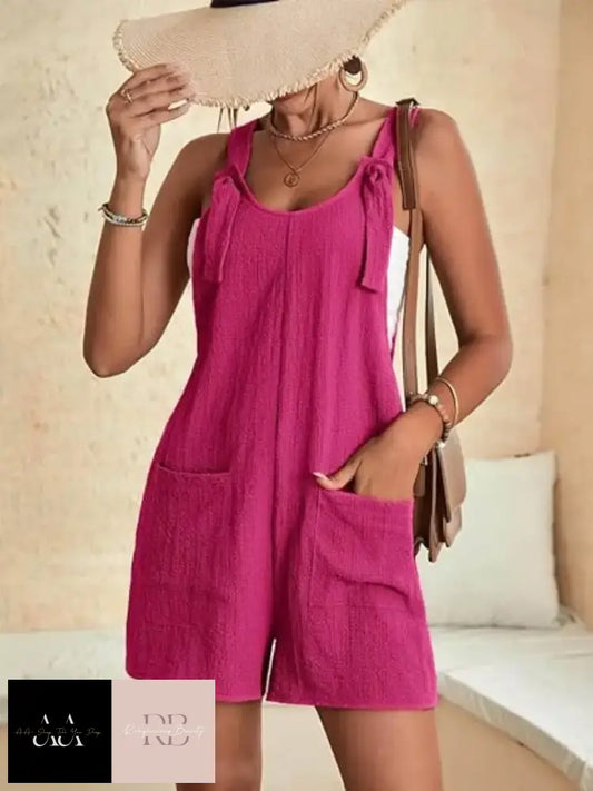 Dual Pockets Wide Leg Jumpsuit - Rose Red