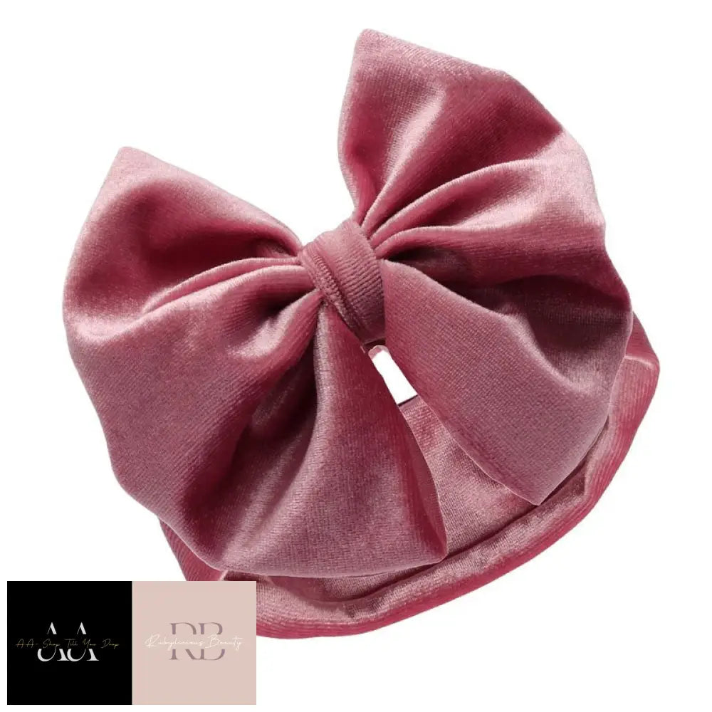 Dusty Pink Velour Headband W/Bow