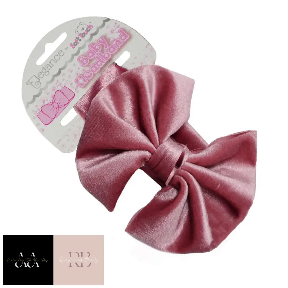 Dusty Pink Velour Headband W/Bow