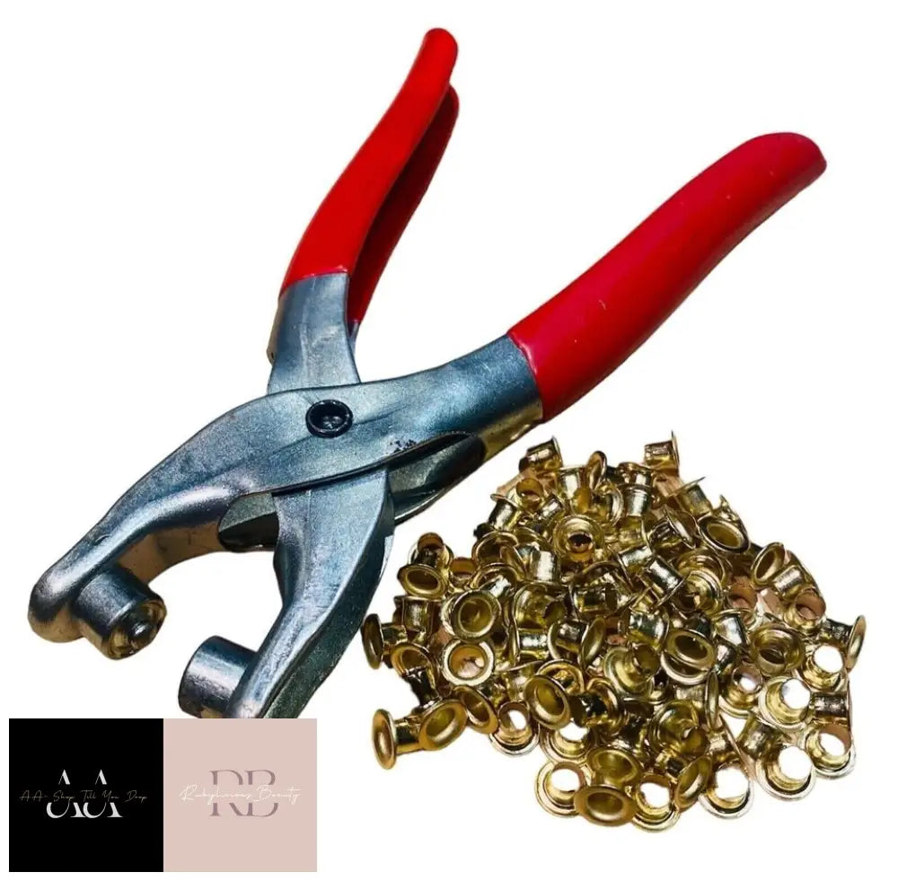 Eyelet Plier Punch Tool Diy Hole Maker Leather Craft Kit With 100 Brass Eyelets