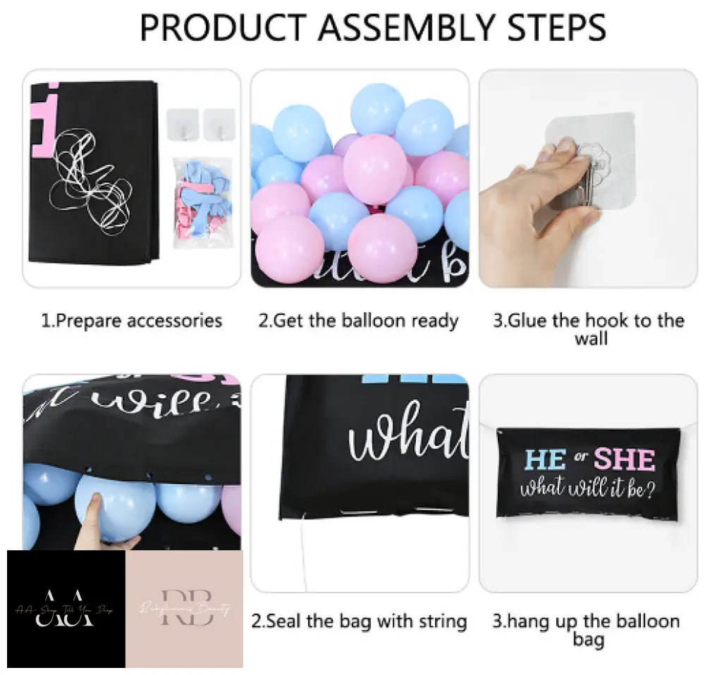 Gender Reveal Balloon Drop Bag He Or She Blue/Pink Baby Shower Party Kit