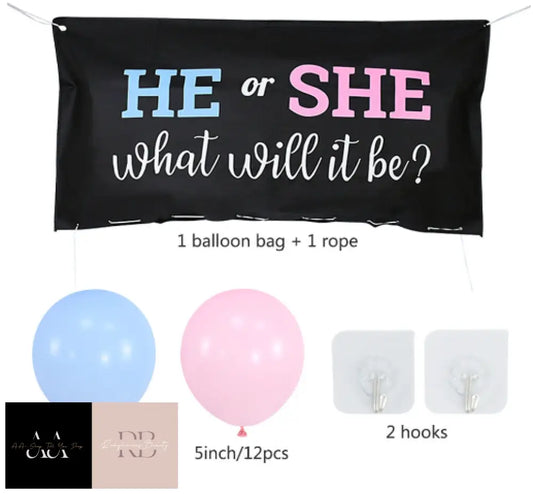 Gender Reveal Balloon Drop Bag He Or She Blue/Pink Baby Shower Party Kit