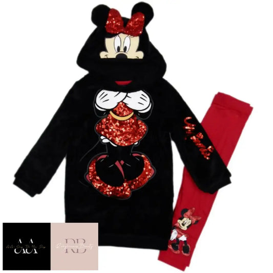 Girls Minnie Mouse Plush Hoody Top & Legging Set (2-5 Years)