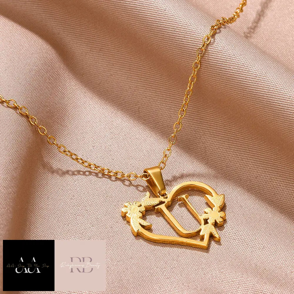 Gold Color Dainty Flower Initials Necklace - Choice Of Initials