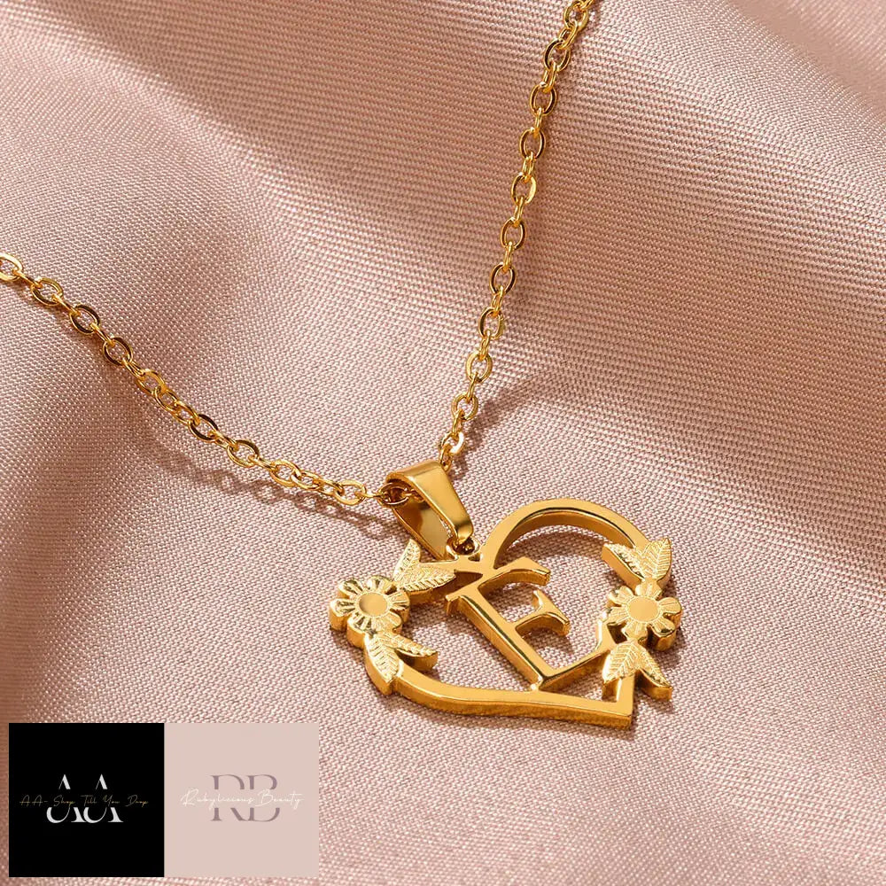 Gold Color Dainty Flower Initials Necklace - Choice Of Initials