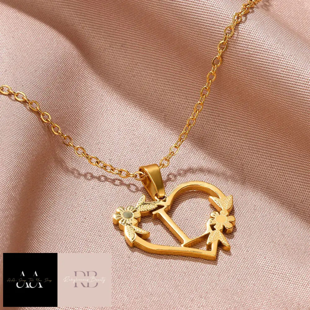 Gold Color Dainty Flower Initials Necklace - Choice Of Initials