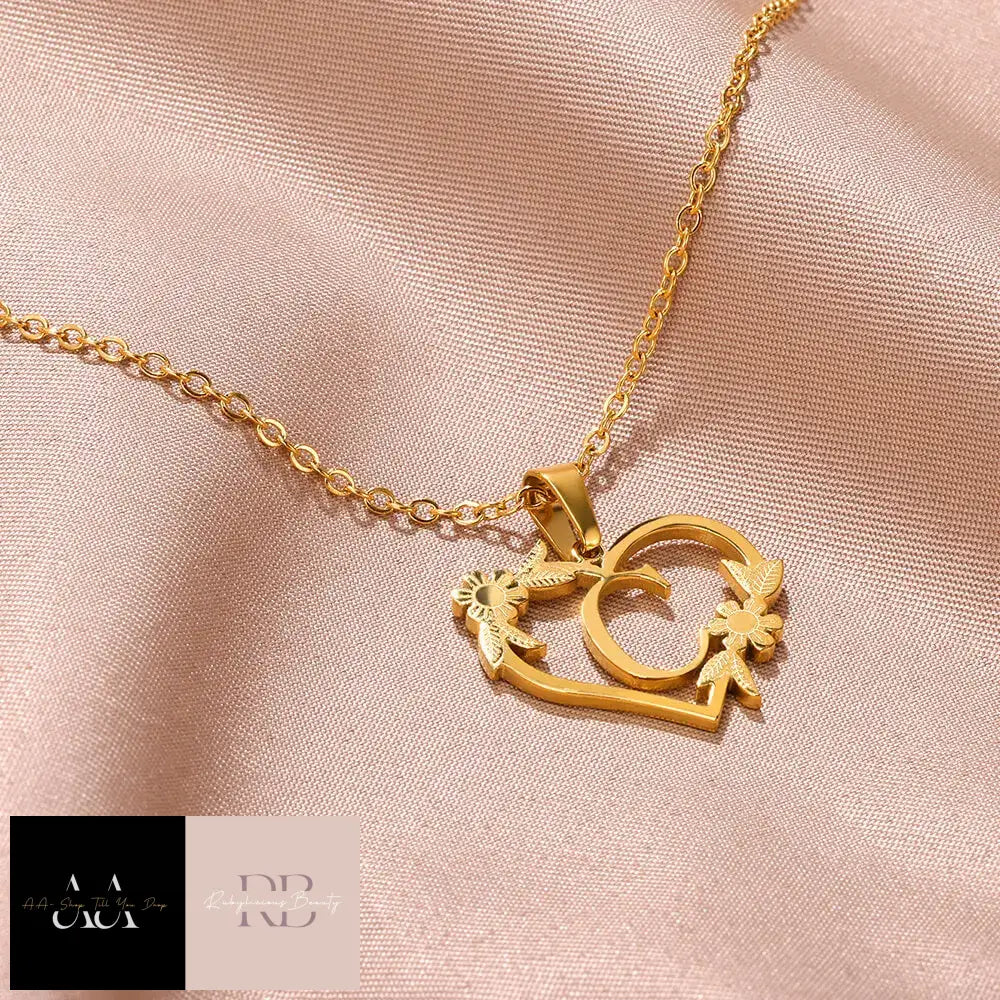 Gold Color Dainty Flower Initials Necklace - Choice Of Initials