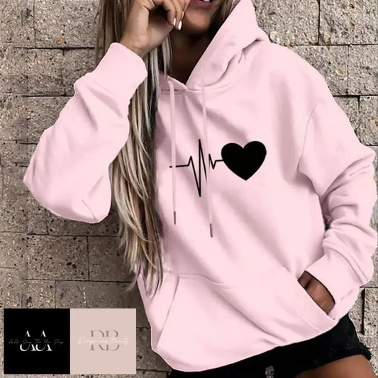Heart Print Spring Hoodie - Choice Of Colour And Size S / Pink
