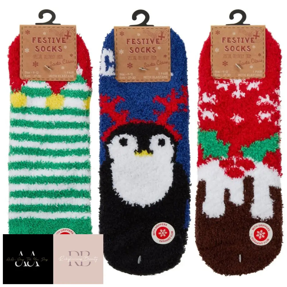 Kids 1 Pair Christmas Cosy Socks With Grippers