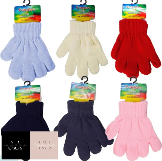Kids 6 Pack Assorted Colour Gloves
