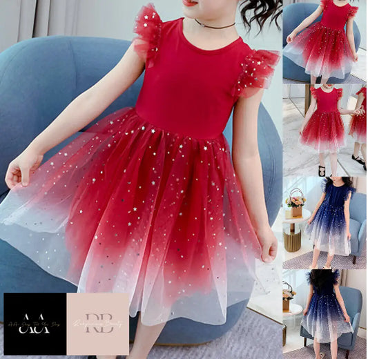 Kids Baby Girls Ruffle Lace Tutu Dress Sheer Mesh Birthday Party Princess