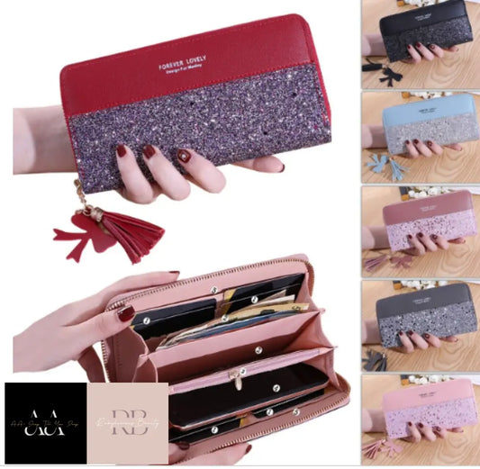 Ladies Glitter Wallet Long Zip Purse Card Phone Holder Case Women Clutch Handbag Purse
