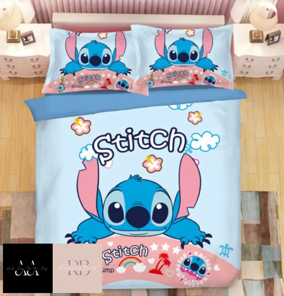 Lilo & Stitch Bedding Set 3Pcs Duvet Cover Pillowcase Uk - Double #6