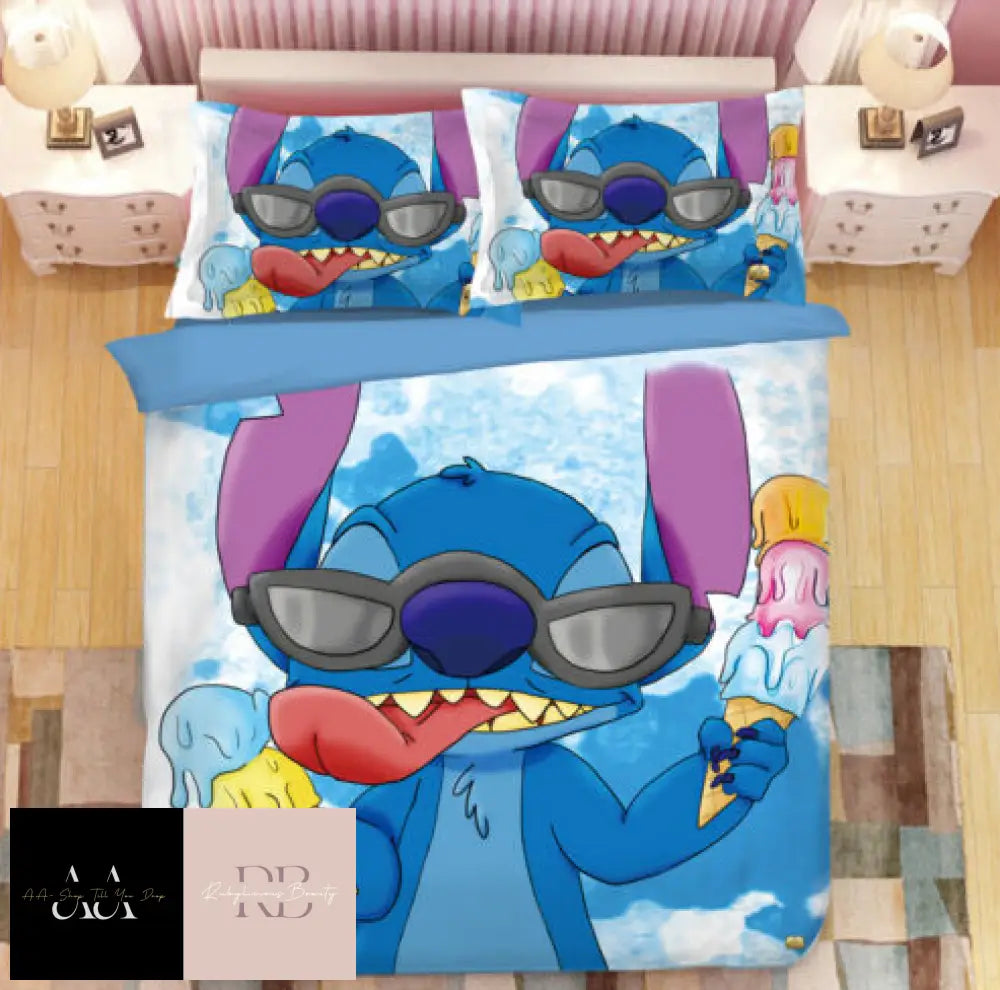 Lilo & Stitch Bedding Set 3Pcs Duvet Cover Pillowcase Uk - Double #7