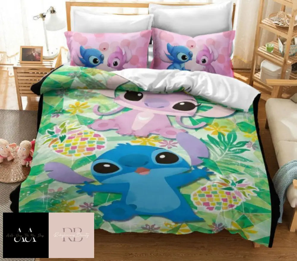 Lilo Stitch Cute Cartoon Quilt Duvet Cover Bedding Set Pillowcase - Double Choice Of Designs Couple