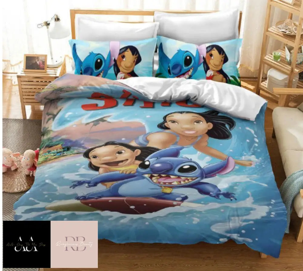 Lilo Stitch Cute Cartoon Quilt Duvet Cover Bedding Set Pillowcase - Double Choice Of Designs Girls