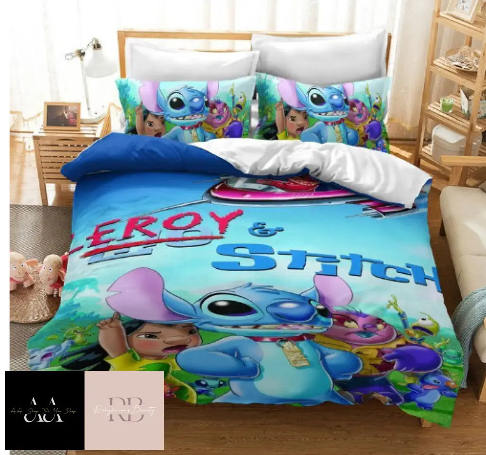 Lilo Stitch Cute Cartoon Quilt Duvet Cover Bedding Set Pillowcase - Double Choice Of Designs