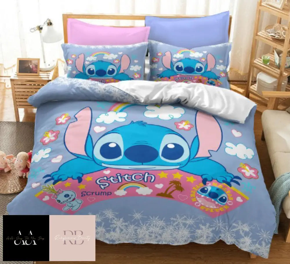 Lilo Stitch Cute Cartoon Quilt Duvet Cover Bedding Set Pillowcase - Double Choice Of Designs Rainbow