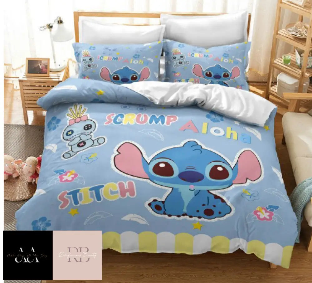 Lilo Stitch Cute Cartoon Quilt Duvet Cover Bedding Set Pillowcase - Double Choice Of Designs Scrum