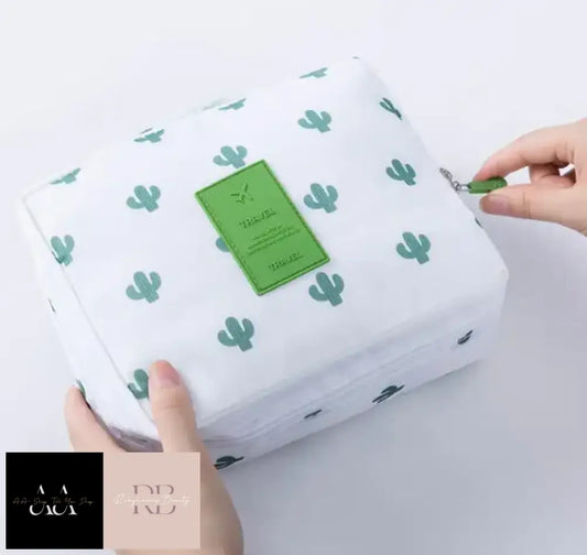 Make Up / Cosmetic Wash Bag - White With Cactuses