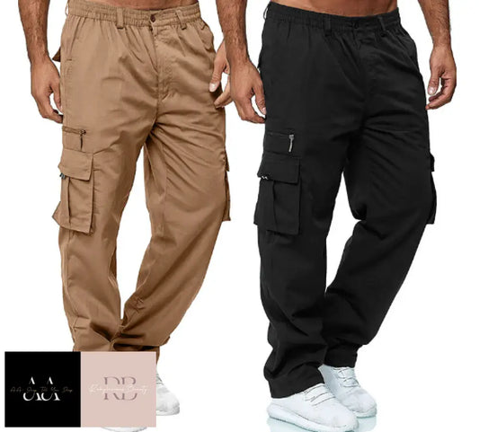 Mens Lightweight Elasticated Waist Cargo Trousers