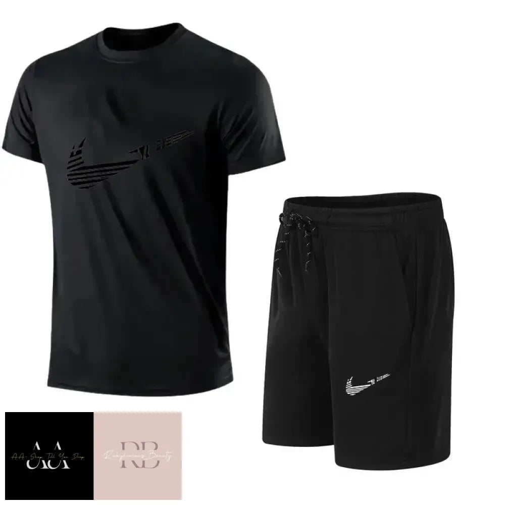 Mens N!Ike Tick Short Set - Black Top (Black Tick) And Black Shorts (White