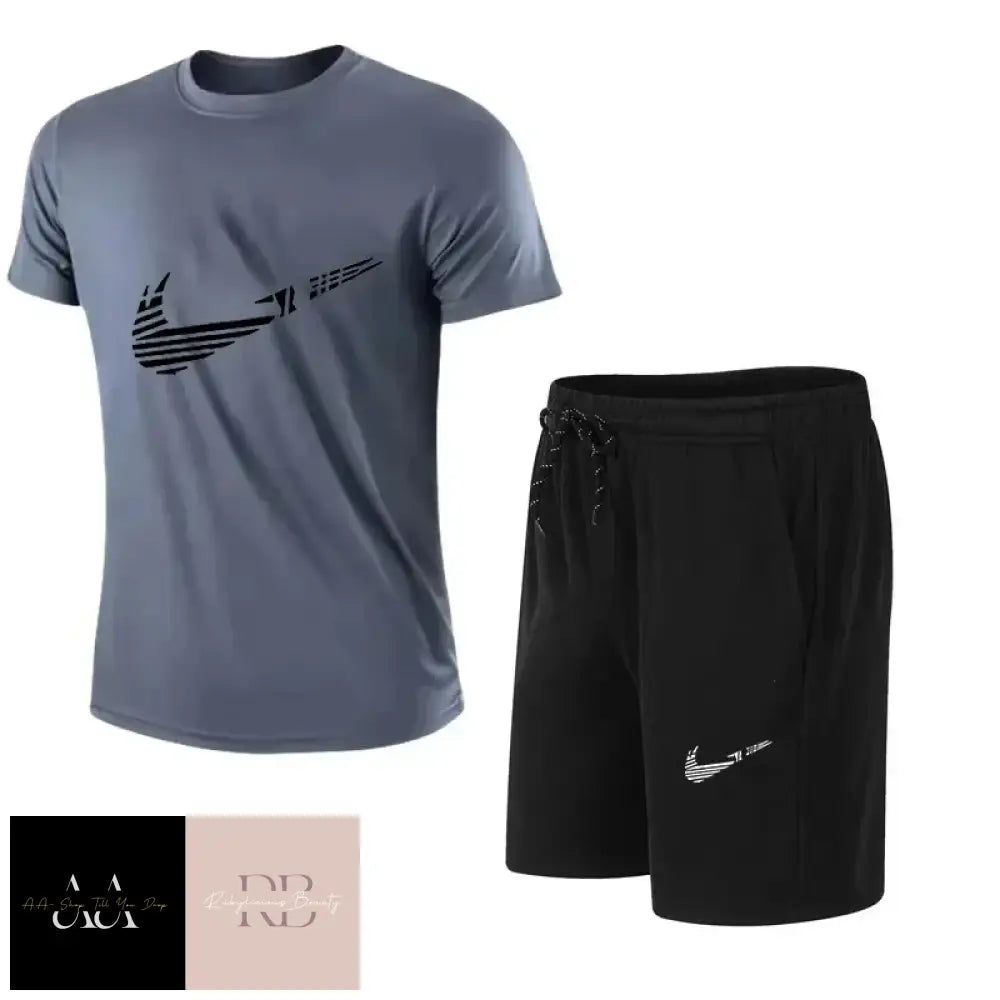 Mens N!Ike Tick Short Set - Dark Grey Top And Black Shorts