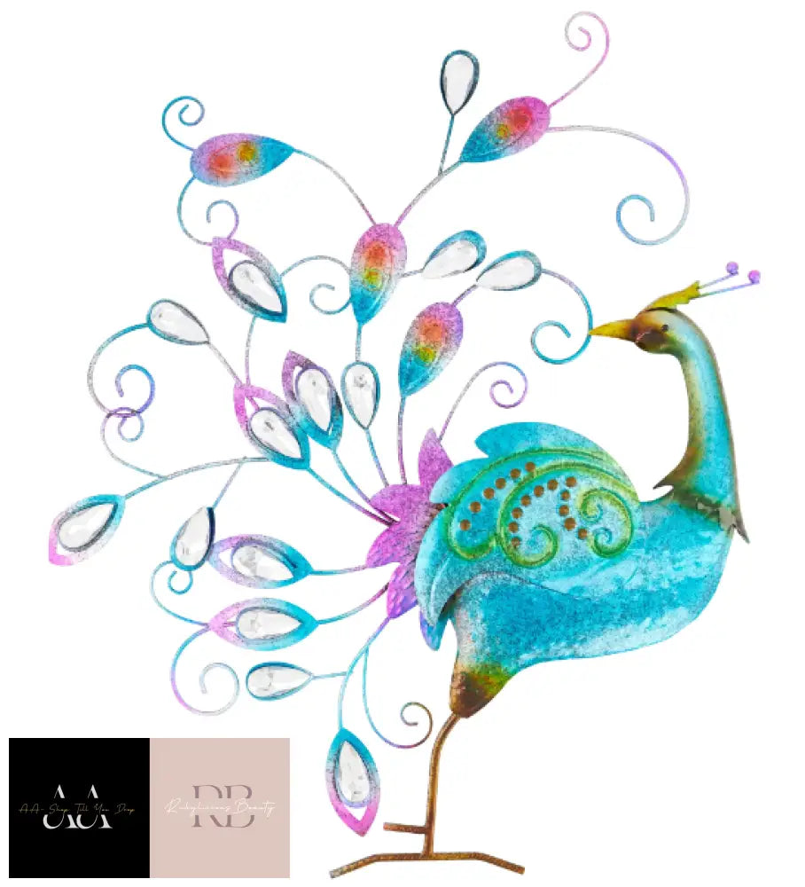 Metal Mirrored Peacock Hand Painted Wall Art - 60Cm