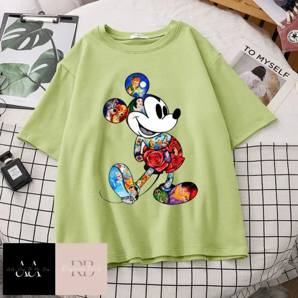 Mickey Mouse Cartoon T-Shirt Womans S / Green