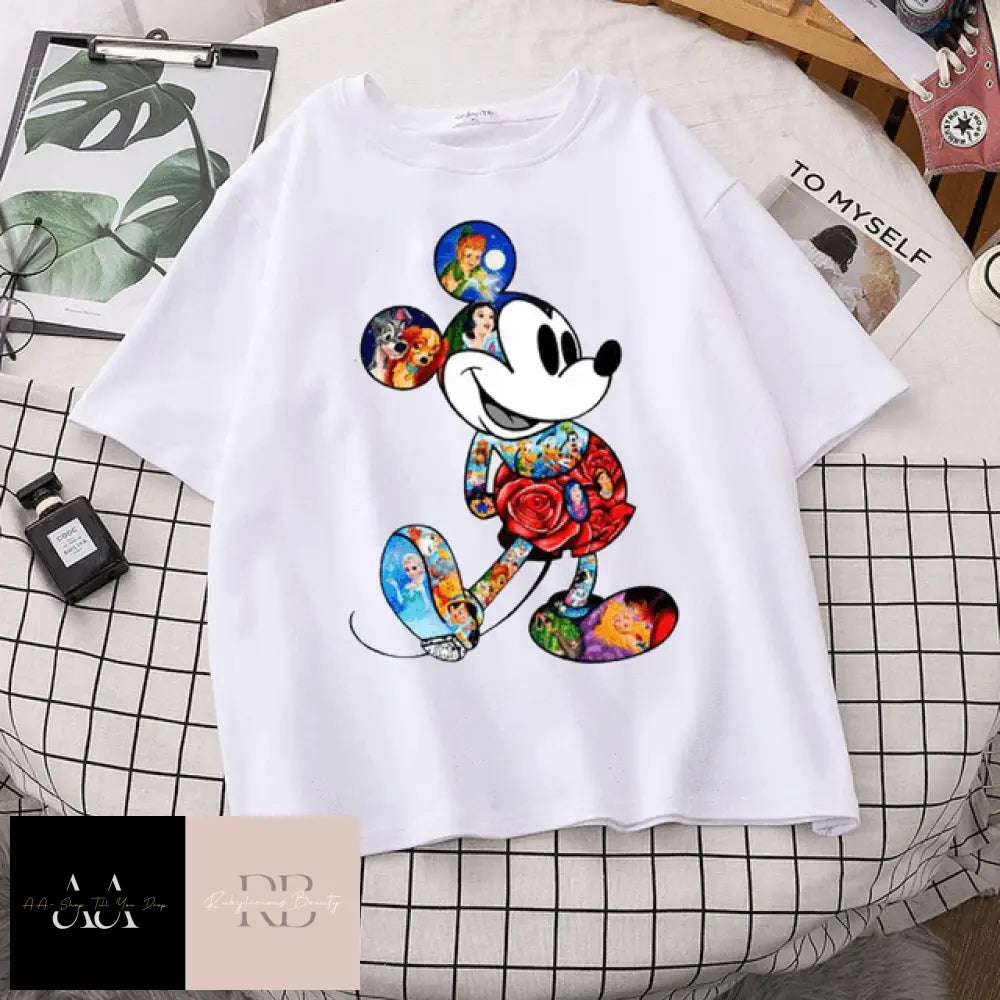 Mickey Mouse Cartoon T-Shirt Womans S / White