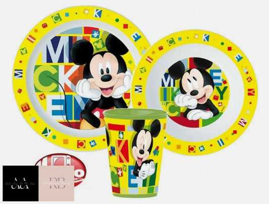 Mickey Mouse Childrens Toddlers 3 Pc Dinner Breakfast Set Plate Bowl Cup