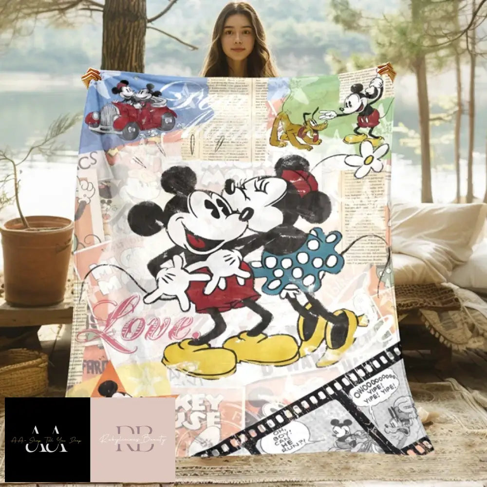 Mickey Mouse Minnie Cartoon Print Blanket