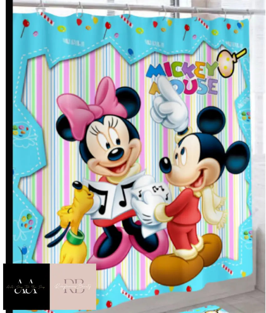 Mickey Shower Curtain Bathroom Rug Set Thick Bath Mat Non-Slip Toilet Lid Cover