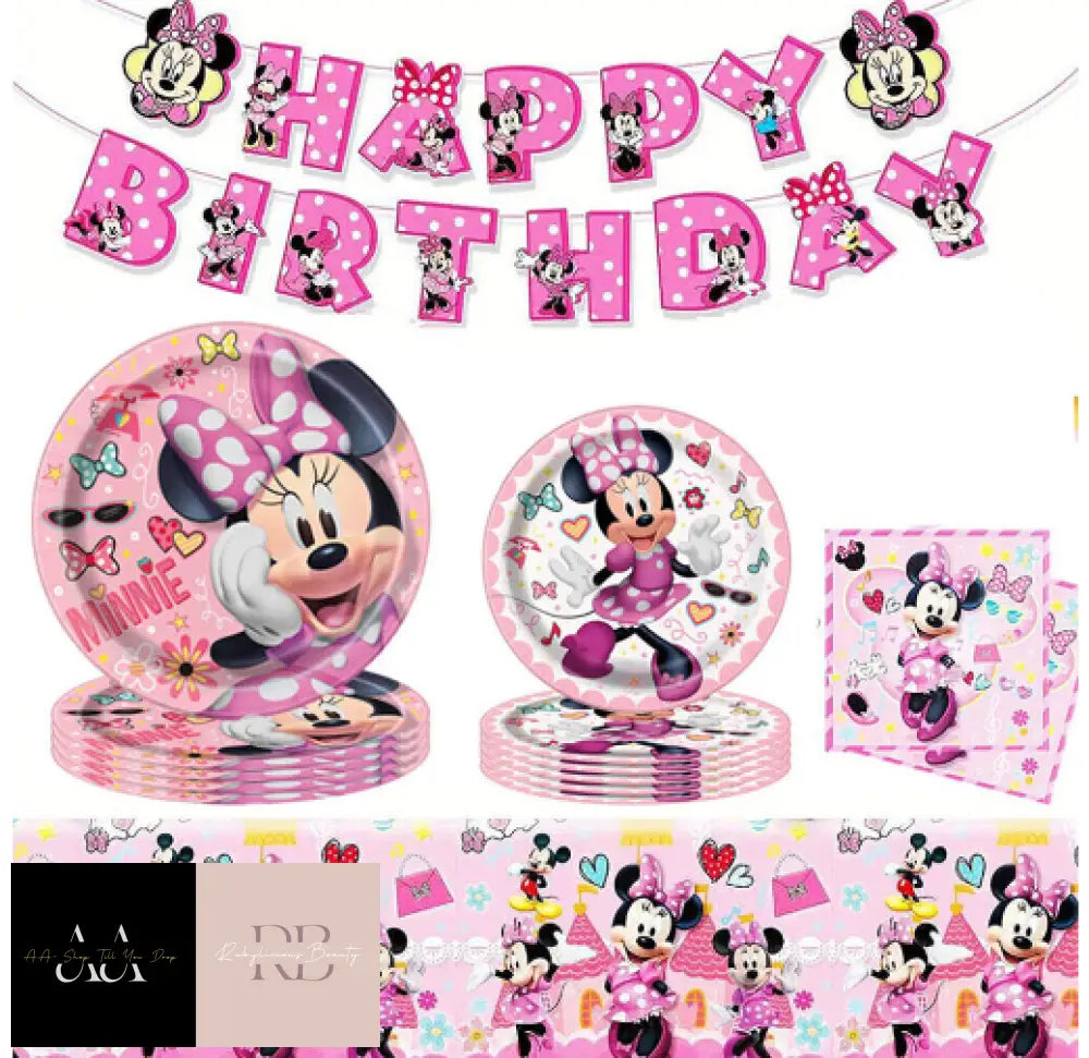 Minnie Mouse Birthday Party Decoration Tablecloth Banners Tableware Supplies Set