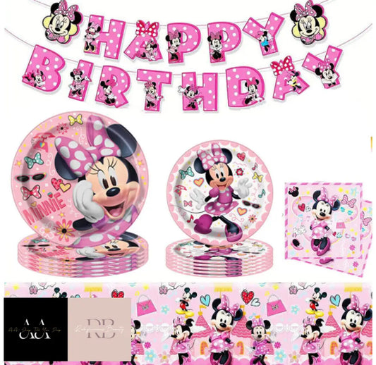 Minnie Mouse Birthday Party Decoration Tablecloth Banners Tableware Supplies Set