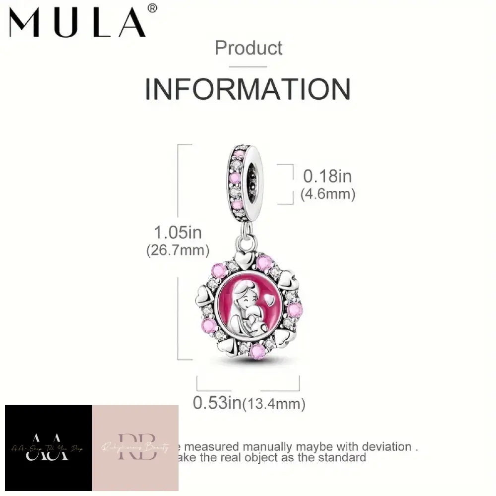 Mula 925 Silver Plated Warm Pink Color Enamel Cubic Zirconia Mother And Daughter Family Love Charm