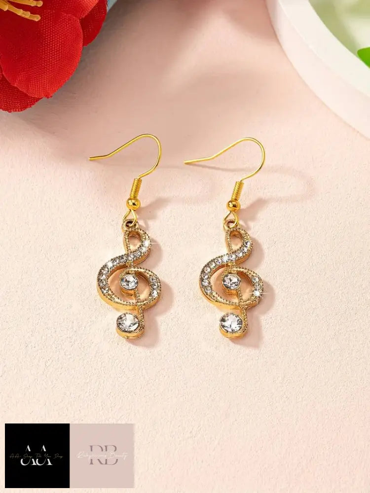 Music Symbol Shiny Rhinestone Inlaid Dangle Earrings