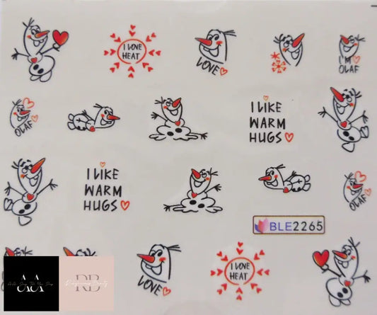 Nail Art Christmas Snow Olaf Hugs Red Love Girl Water Decal Sticker 2265