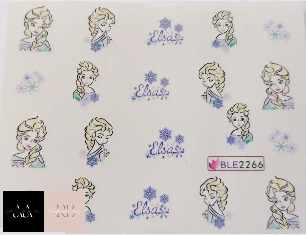 Nail Art Elsa Flower Frozen Blue Love Girlie Water Decal Sticker 2266