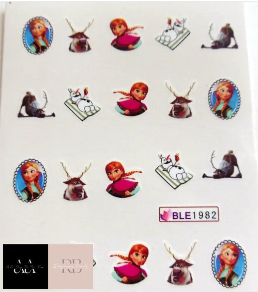 Nail Art Frozen Snow Warn Hugs Anna Olaf Sven Girls Water Decal Sticker Tip 1982