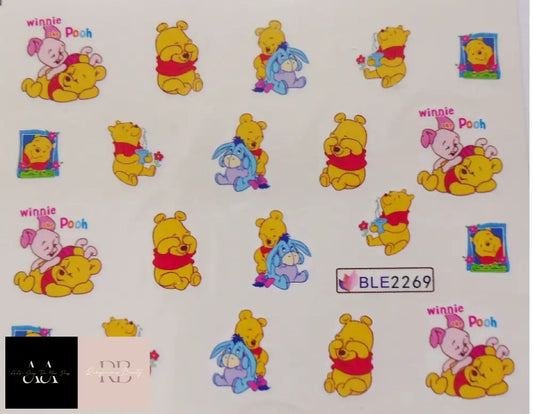 Nail Art Pooh Piglet Eeyore Bow Honey Flower Girl Water Decal Sticker 2269