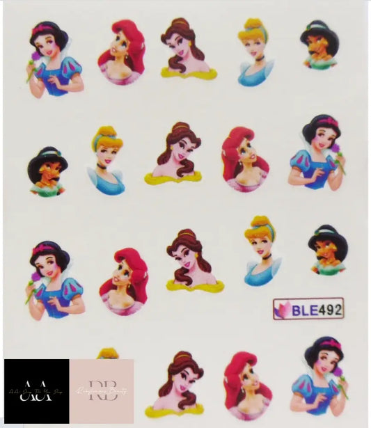 Nail Art Princess Girls Jasmine Belle Ariel Cinderella Water Decal Sticker 492