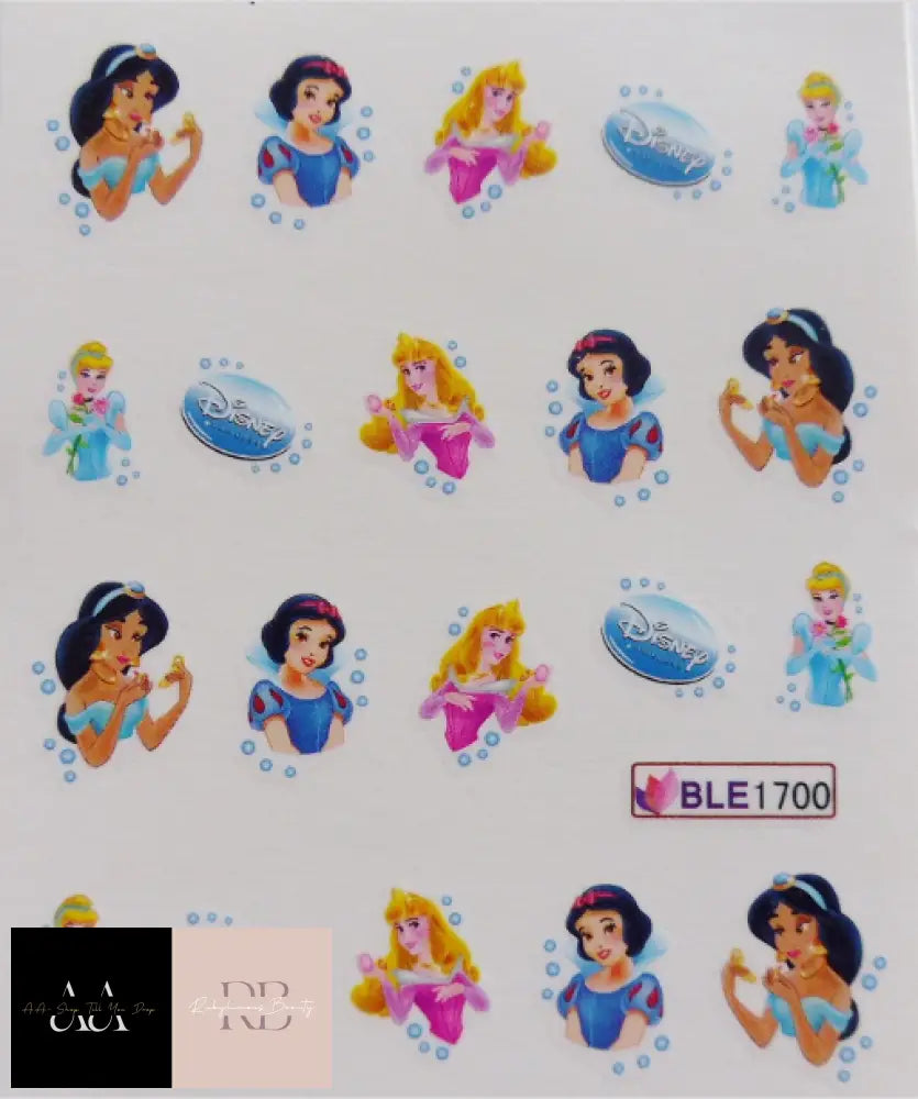 Nail Art Princess Girls Jasmine Cinderella Snow White Water Decal Sticker 1700