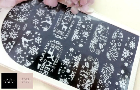 Nail Art Self Adhesive Full Polish Wrap Sticker White Snowflakes Xmas 51X