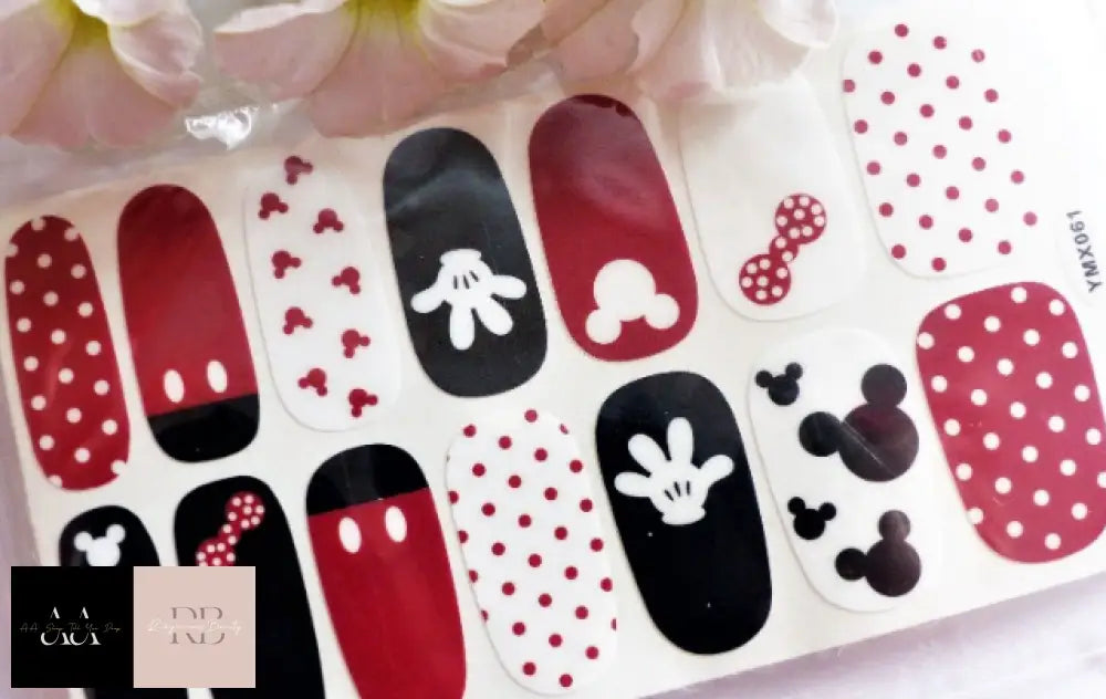 Nail Art Self Adhesive Full Polish Wraps Sticker Red Mickey Bows Dots X061