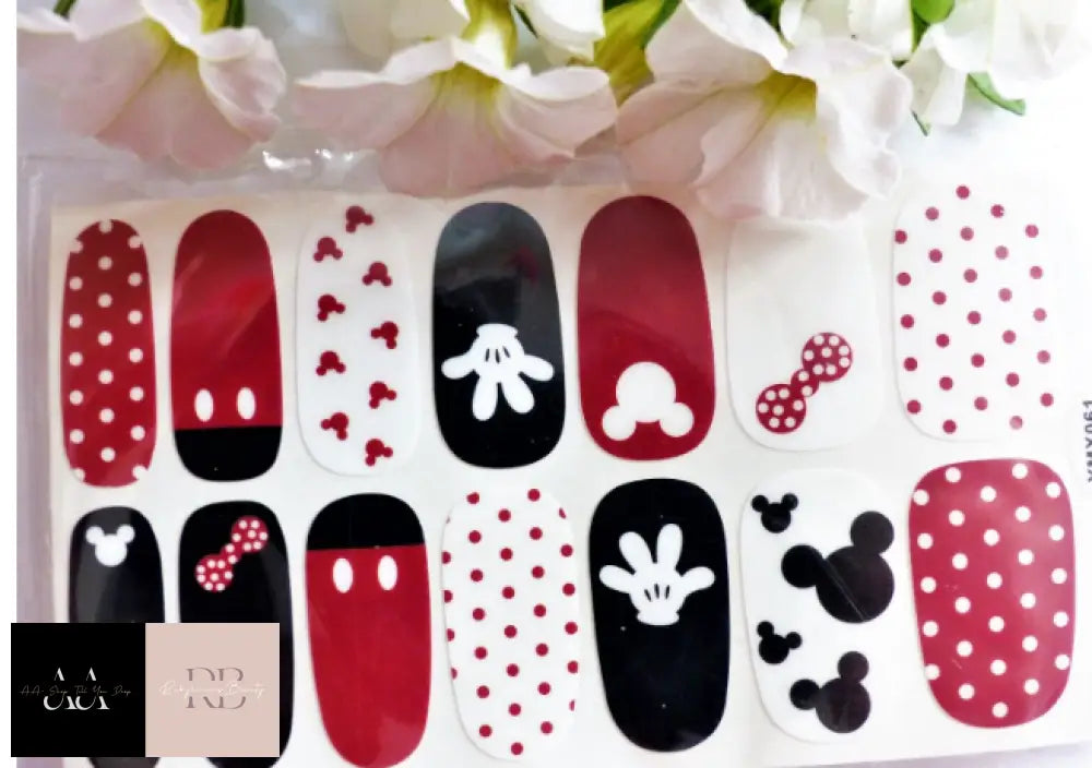 Nail Art Self Adhesive Full Polish Wraps Sticker Red Mickey Bows Dots X061