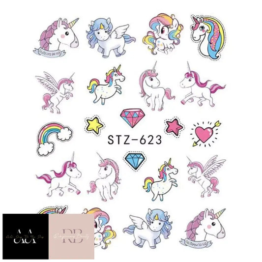 Nail Art Water Decals Stickers Transfers - Unicorns Unicorn Magic Heart Star