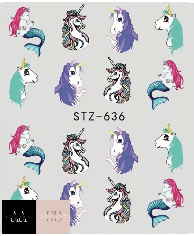 Nail Art Water Decals Stickers Transfers - Unicorns Unicorn Magic Rainbow