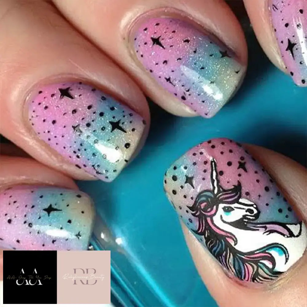 Nail Art Water Decals Stickers Transfers - Unicorns Unicorn Magic Rainbow