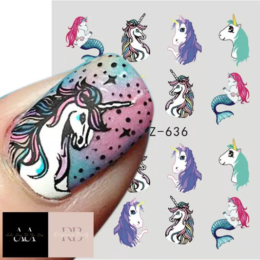 Nail Art Water Decals Stickers Transfers - Unicorns Unicorn Magic Rainbow